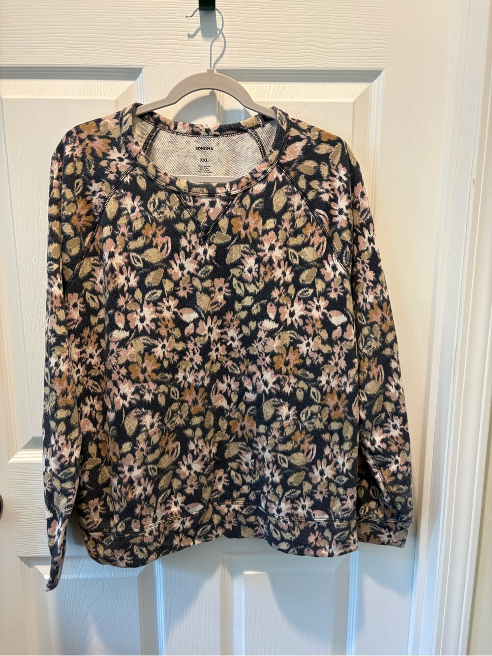 Sonoma Black Floral-Print Crewneck Sweatshirt with Pink and Tan Blossoms